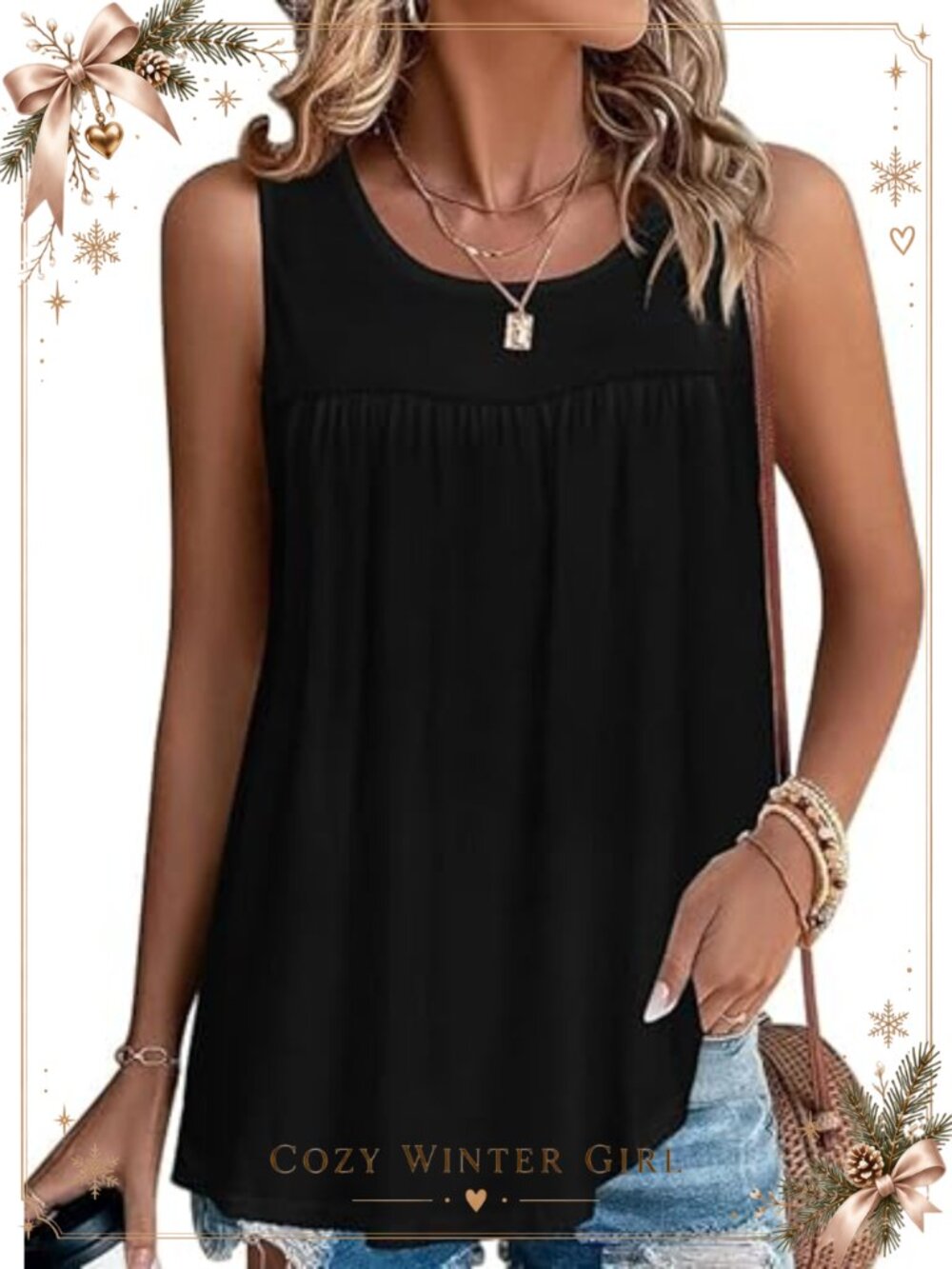 Women's Pleated Tunic Tank Top Sleeveless Loose Fit Summer Casual Top